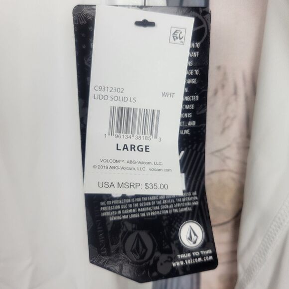 Volcom White Long Sleeve Swim Surf Top Rashguard Size Large 12 - Picture 4 of 5